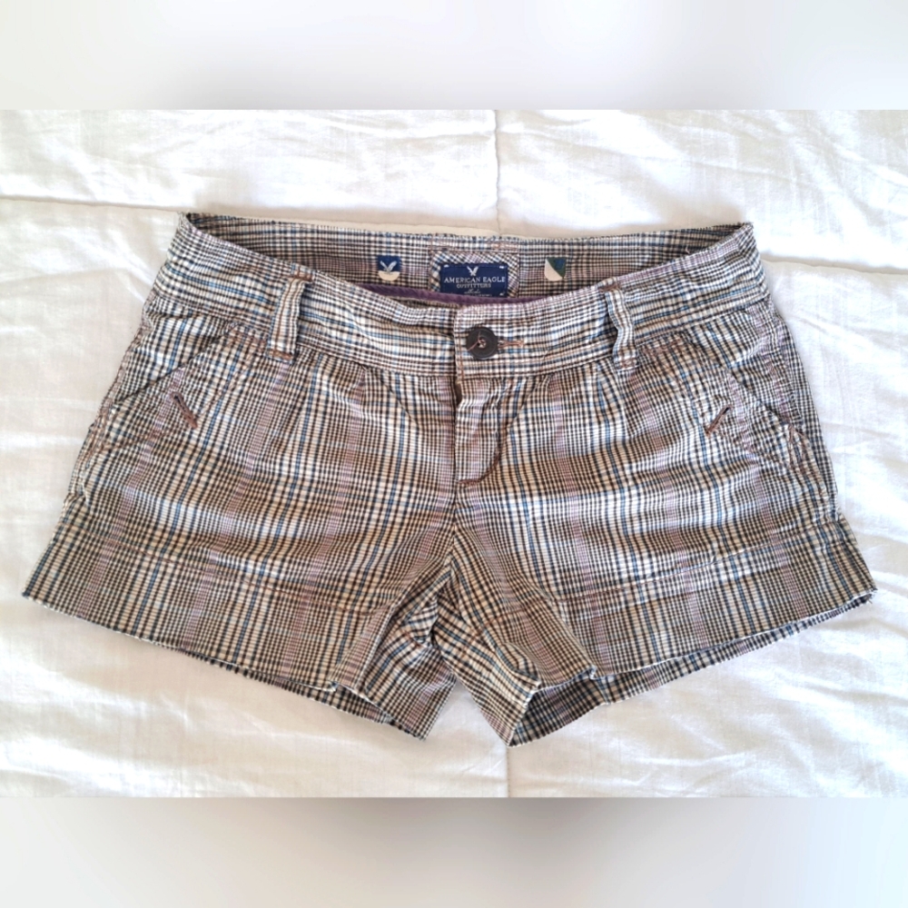 American Eagle Low-rise Stretch Plaid Chino Shorts, Size 6